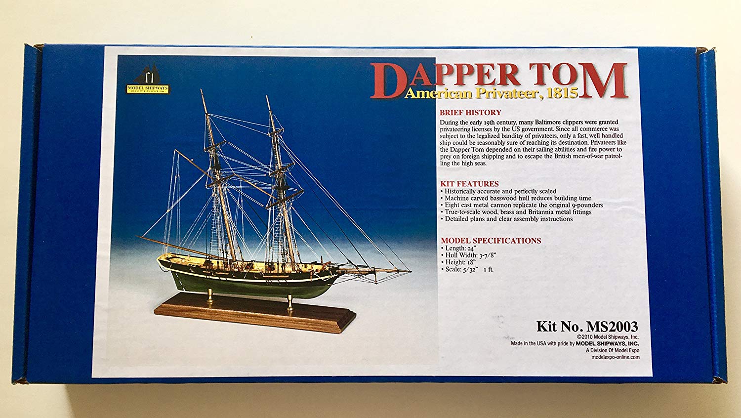 Dapper Tom Baltimore Clipper Ship Model Kit - Model Shipways (MS2003)